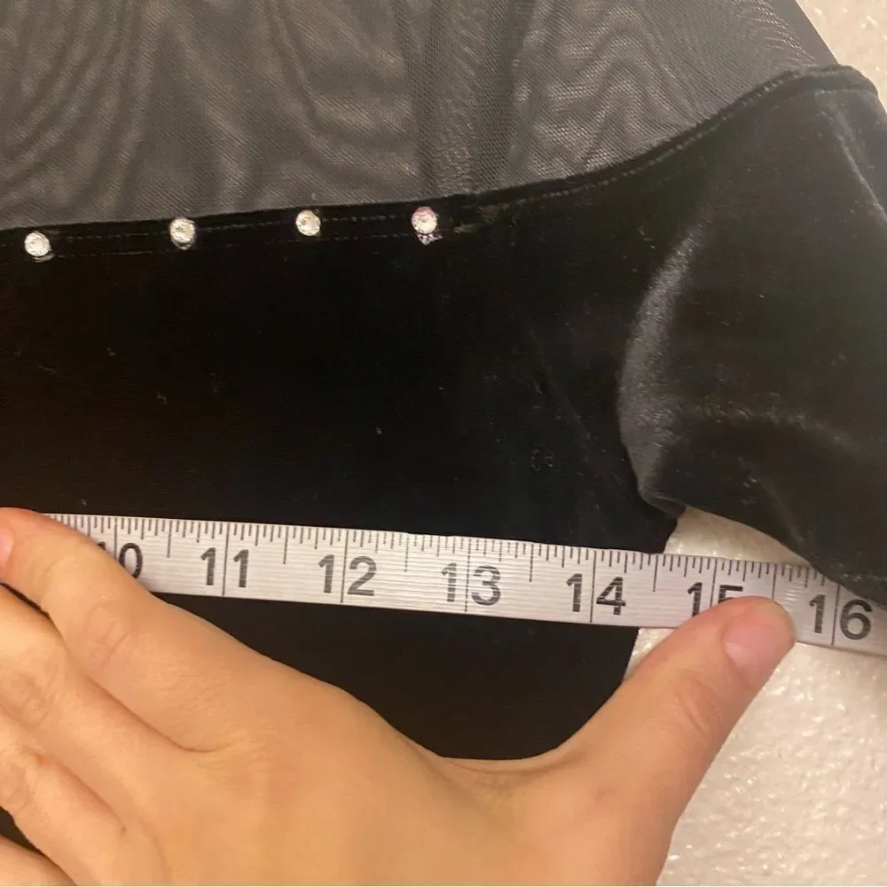 WEISSMAN Elite Dance Costume black Velvet Illusion Unitard illusion V12241 SA